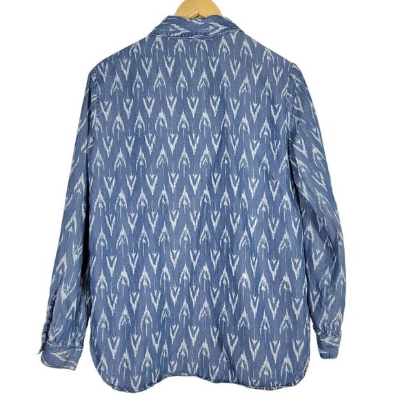 Velvet Heart Women's Chambray Button Down Denim Top With White Pattern Size M - Picture 6 of 13